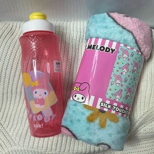 ♥︎₊˚ Sanrio My Melody Bundle Pink Blue Throw Blanket & Pink Bottle ♥︎₊˚